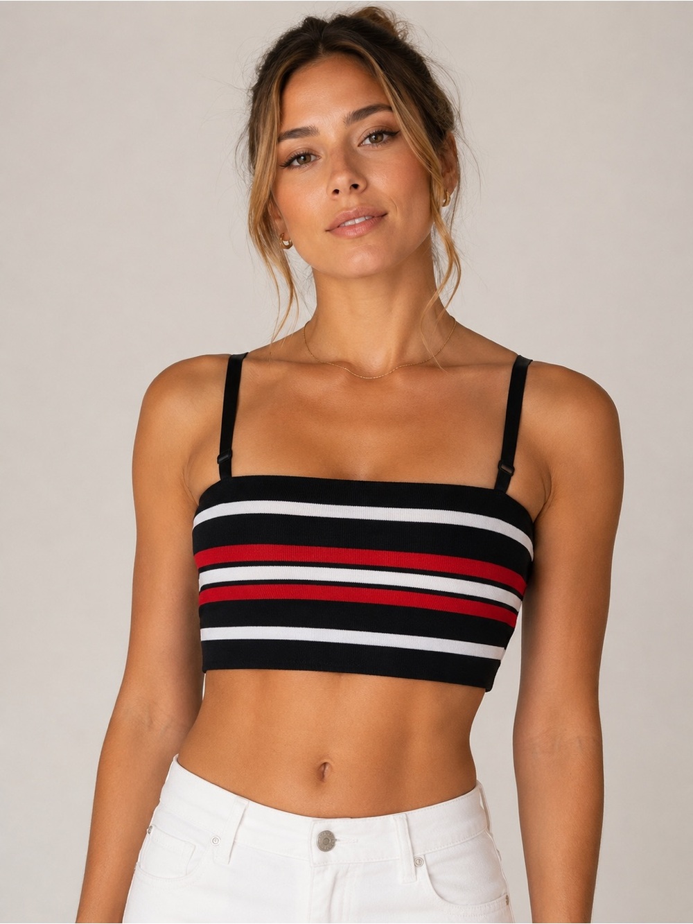 Striped Black Red White Cropped Top